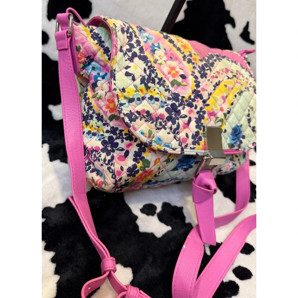 Vera Bradley Floral‎ Quilted Crossbody Bag Pink Trim 22810-179 Multi Color